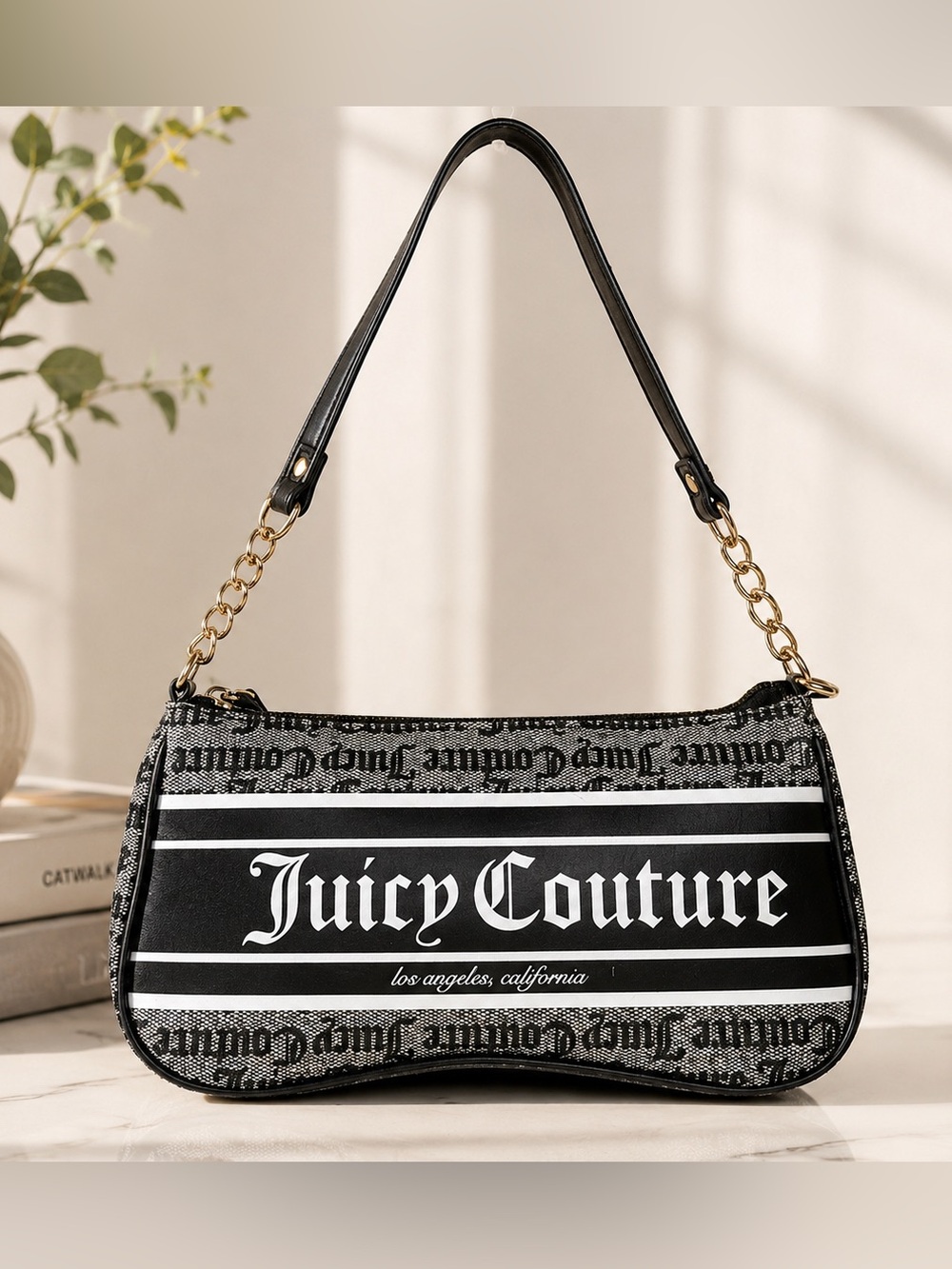 Juicy Couture Black and White Logo Shoulder Bag